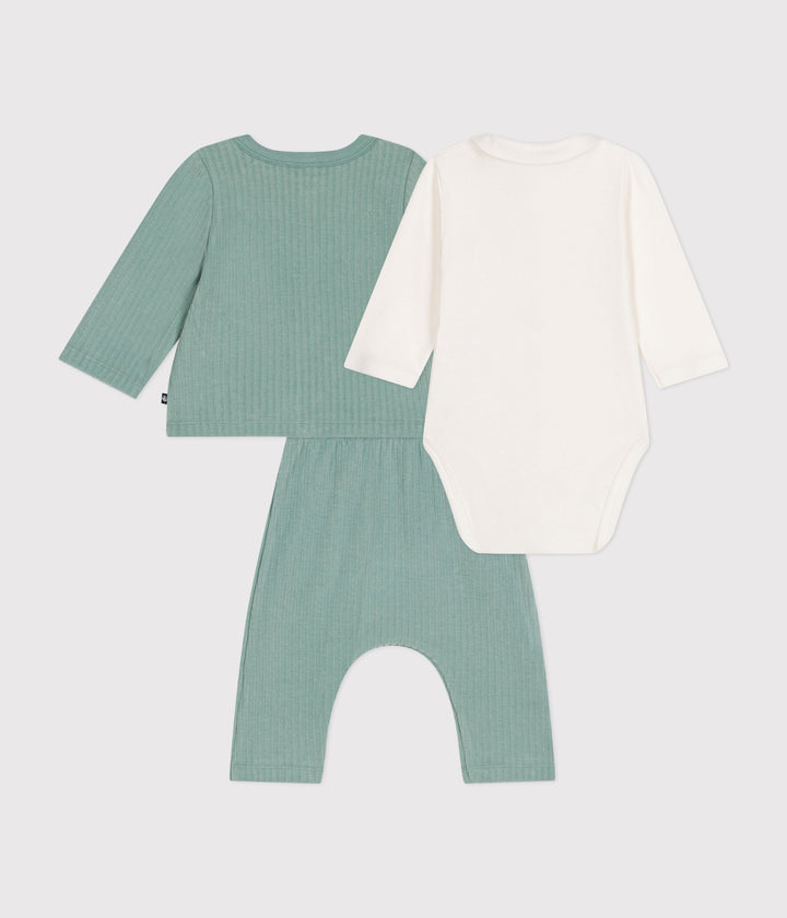 Completo verde 3 pezzi in velluto bebè A0BN9 01 PETIT BATEAU 