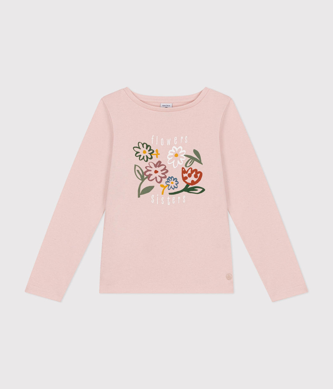 T-shirt rosa con stampa a maniche lunghe a costine A0BM1 01 PETIT BATEAU 
