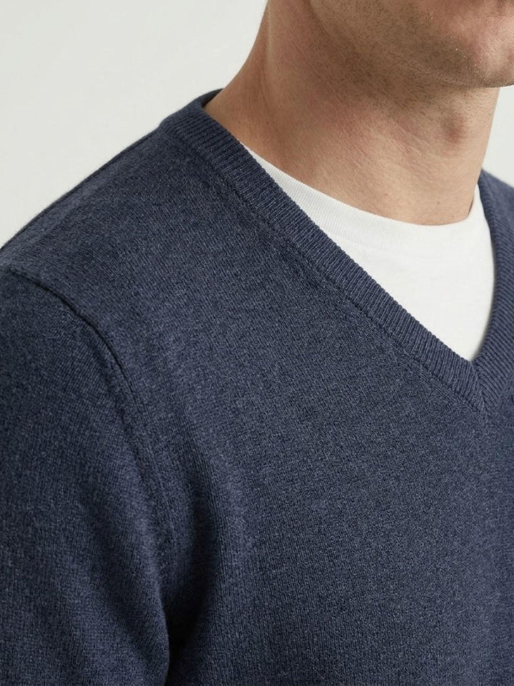 Maglia a V in cotone rasato blu navy 3851900 220 ANDREA MORANDO 