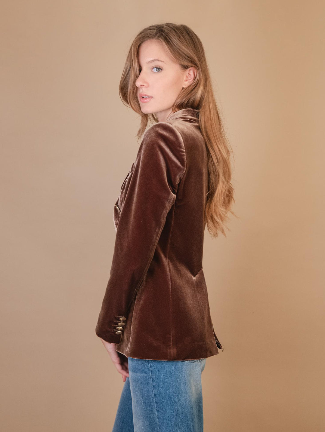 BLAZER DOPPIOPETTO IN VELLUTO MARRONE 3877/2894 75 ANDREA MORANDO 