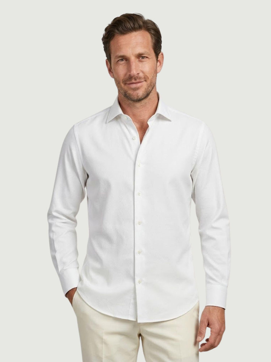 Camicia collo francese puntinata in cotone bianca regular DOMINGO/REG 1 ANDREA MORANDO 