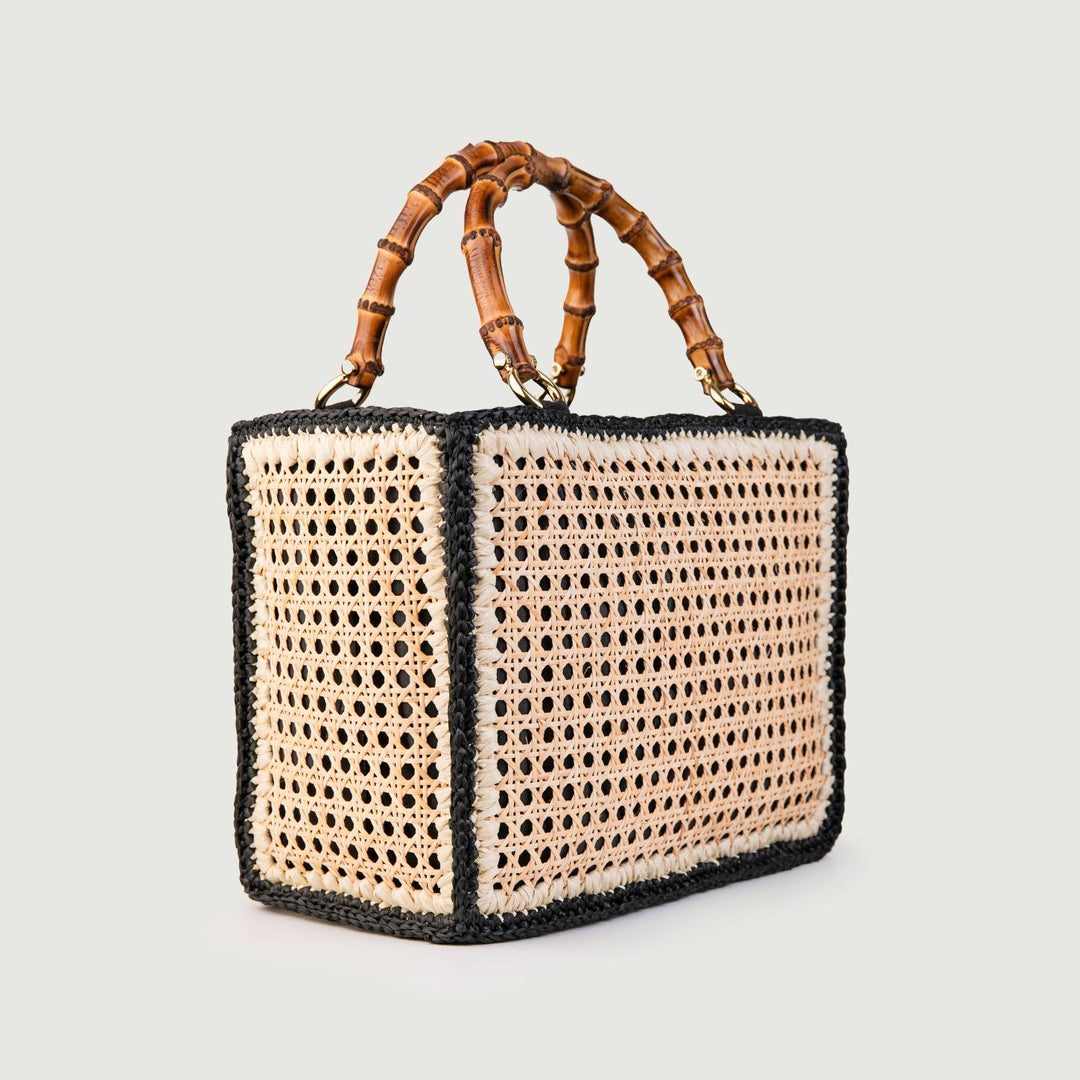 SHOPPER IN RAFIA NATURALE NERA 4768 NERO CATERINA BERTINI 