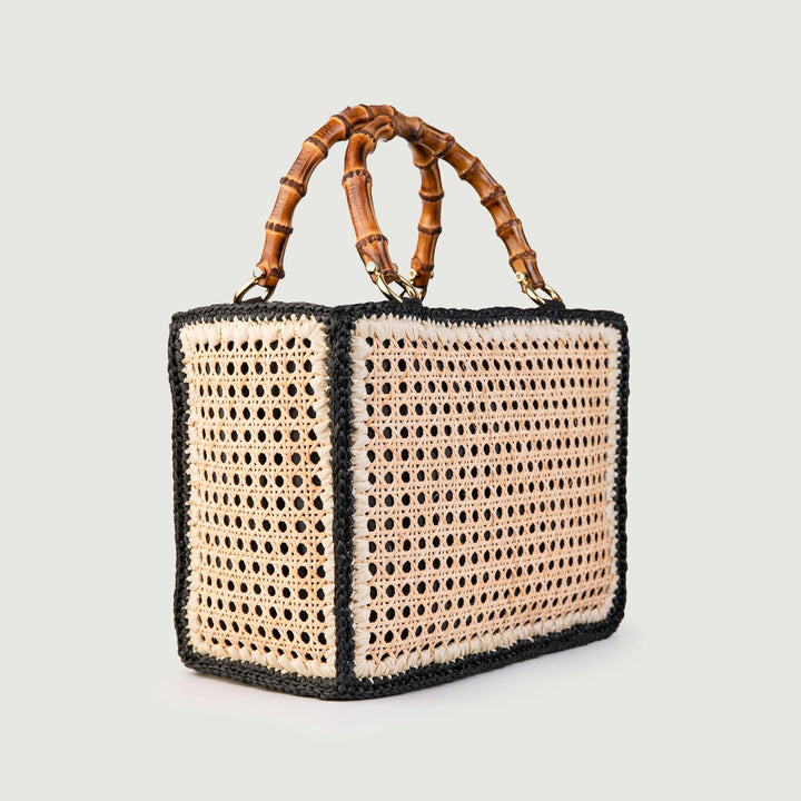SHOPPER IN RAFIA NATURALE NERA 4768 NERO CATERINA BERTINI 