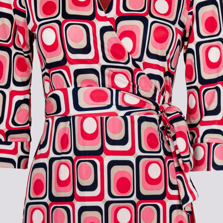 Abito kimono in fantasia optical rosa multicolor DIANE FUCSIA ANDREA MORANDO 