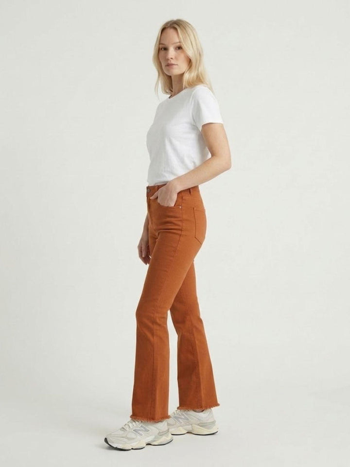 Pantalone a trombetta sfrangiato in cotone cannella 80137G190 CANNELLA ANDREA MORANDO 