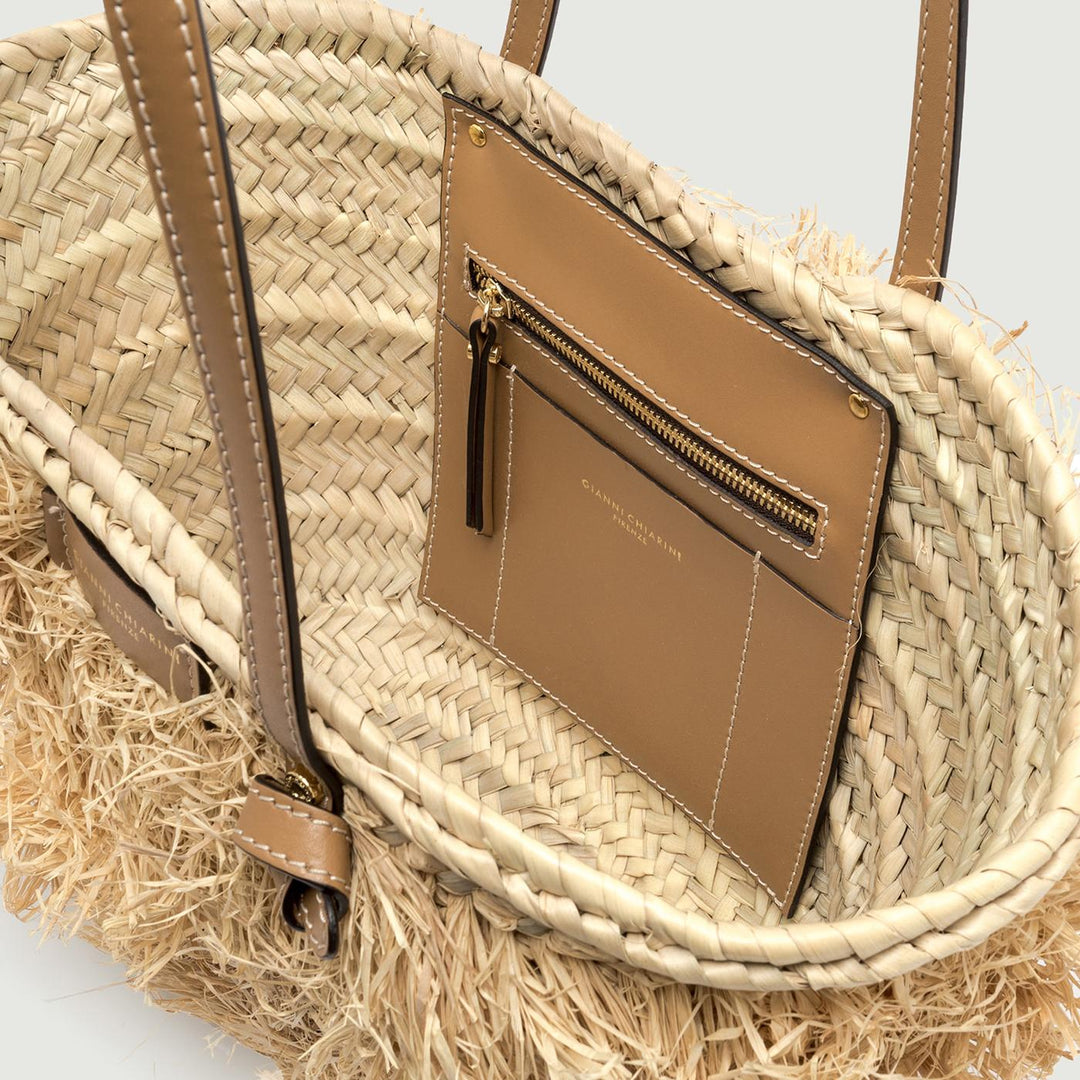 BORSA A SPALLA MIRTA IN PAGLIA CON DETTAGLI CUOIO BS 10760 BSK-PL 2554 GIANNI CHIARINI 