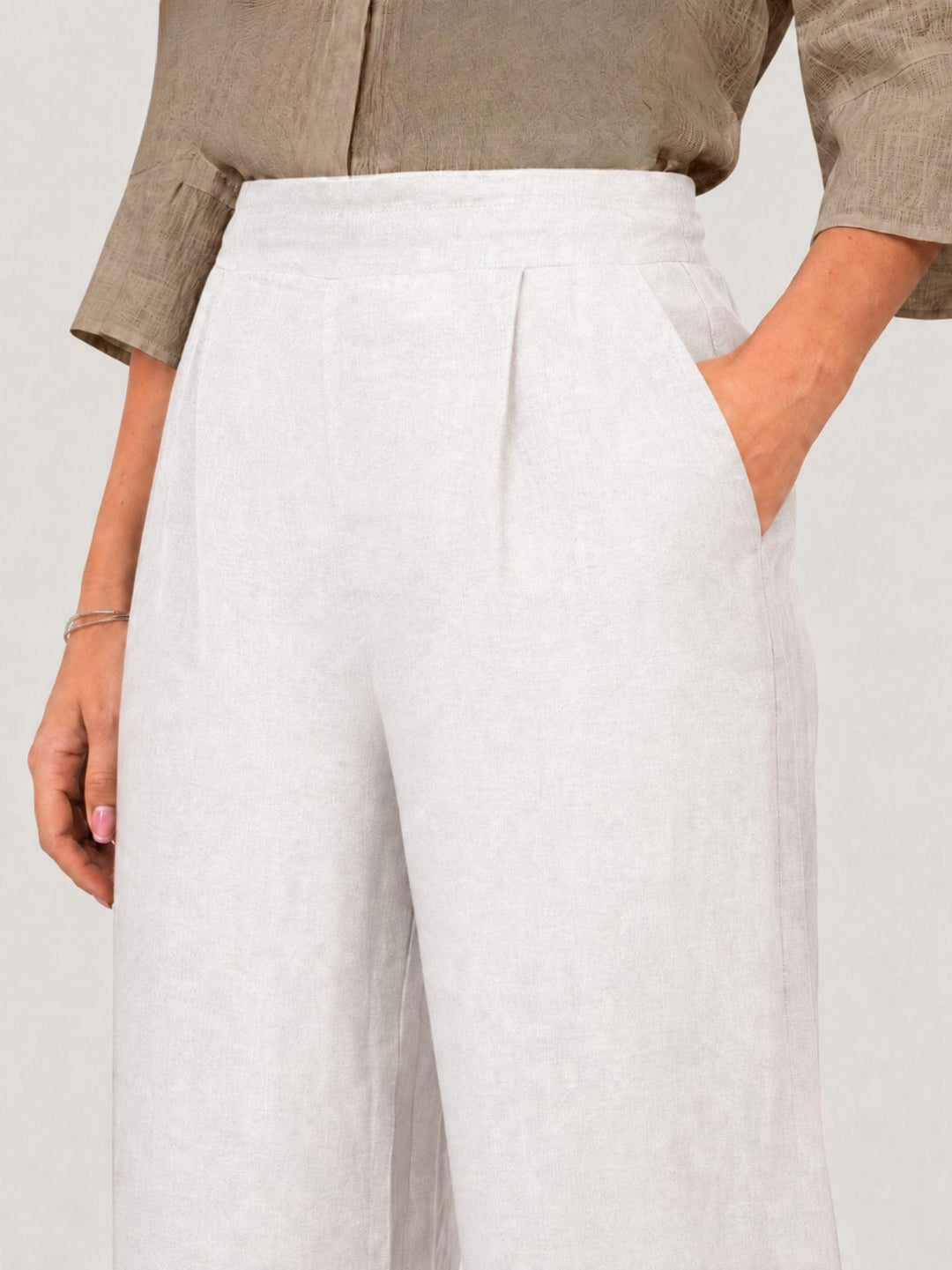 Pantalone con pences in lino bianco 6PT02359 BIANCO ANDREA MORANDO 