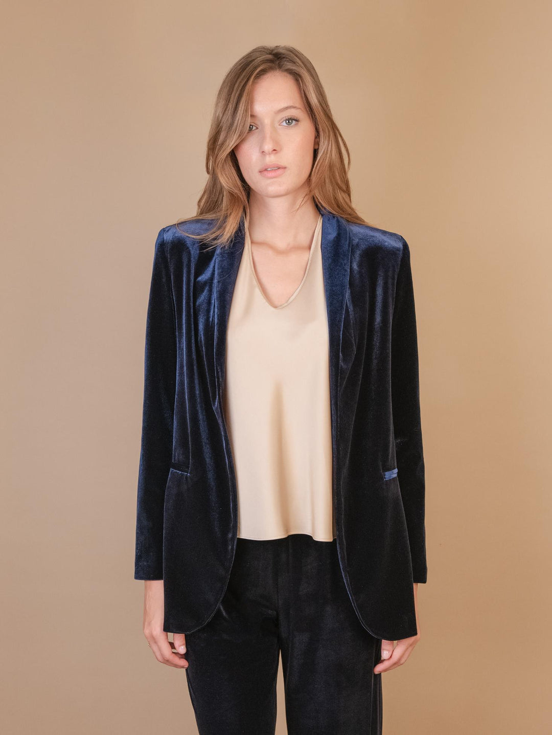 BLAZER APERTO IN VELLUTO BLU 1437/289 111 ANDREA MORANDO 