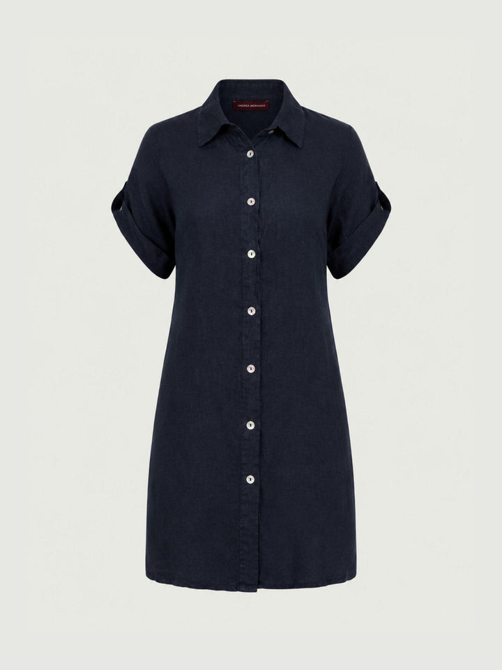 Abito camicia in lino navy 6AB0527 BLU ANDREA MORANDO 