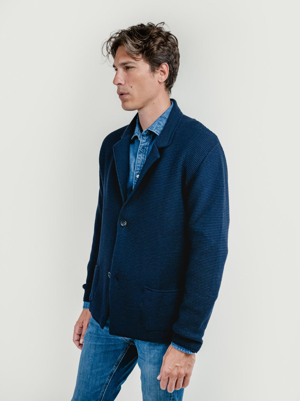 CARDIGAN MISTO LANA BLU M022 174 ANDREA MORANDO 