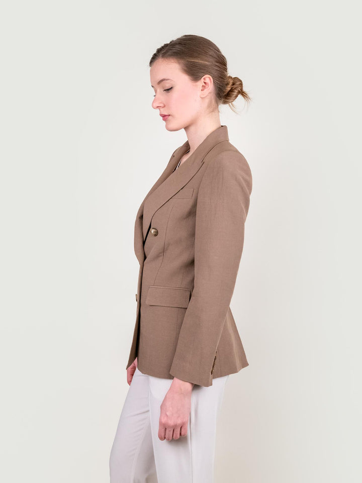 BLAZER DOPPIOPETTO IN MISTO LINO CAMMELLO 11387773 BISCOTTO ANDREA MORANDO 