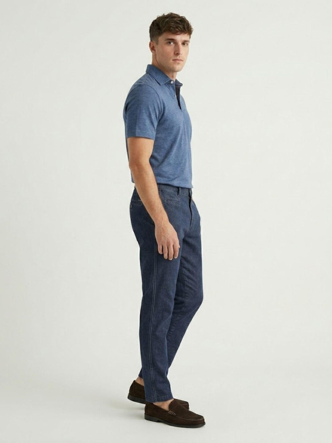 Pantalone chino in cotone navy con bottone gioiello P-KAP 121 ANDREA MORANDO 