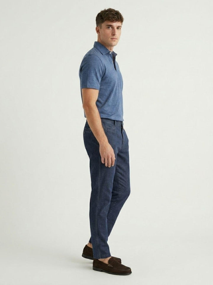 Pantalone chino in cotone navy con bottone gioiello P-KAP 121 ANDREA MORANDO 