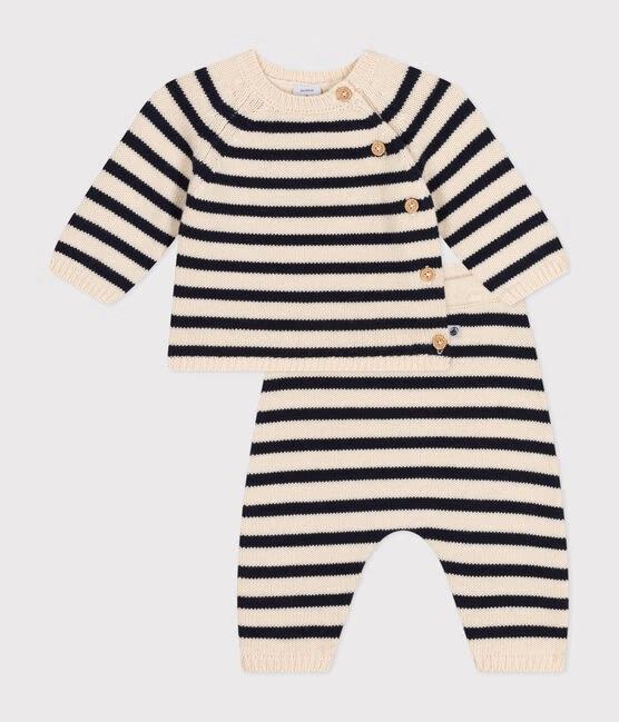 Completo in tricot di lana e cotone a righe marinière A0AZM 01 PETIT BATEAU 
