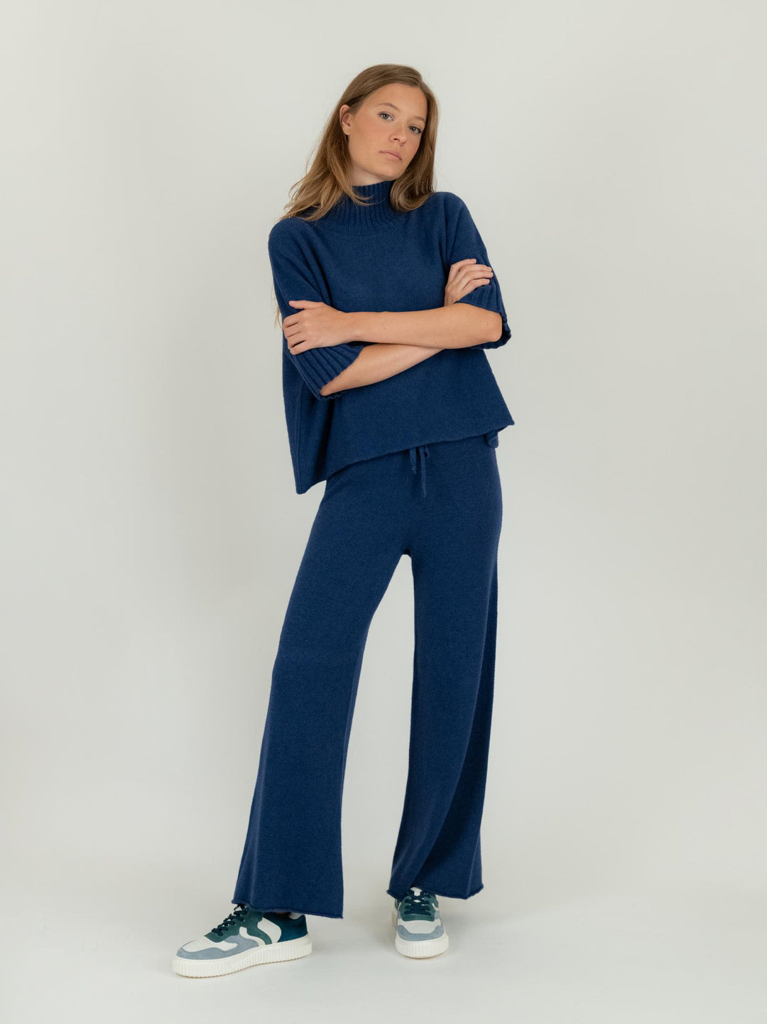 PANTALONE A PALAZZO IN MAGLIA BLU 0370/176 1073 BIMOR 
