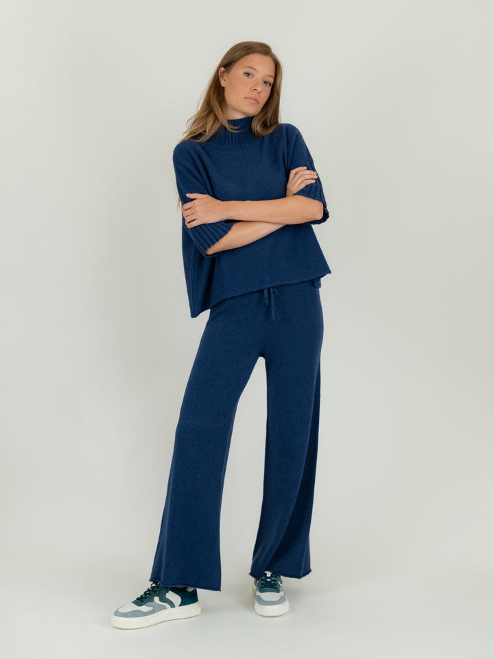 PANTALONE A PALAZZO IN MAGLIA BLU 0370/176 1073 BIMOR 