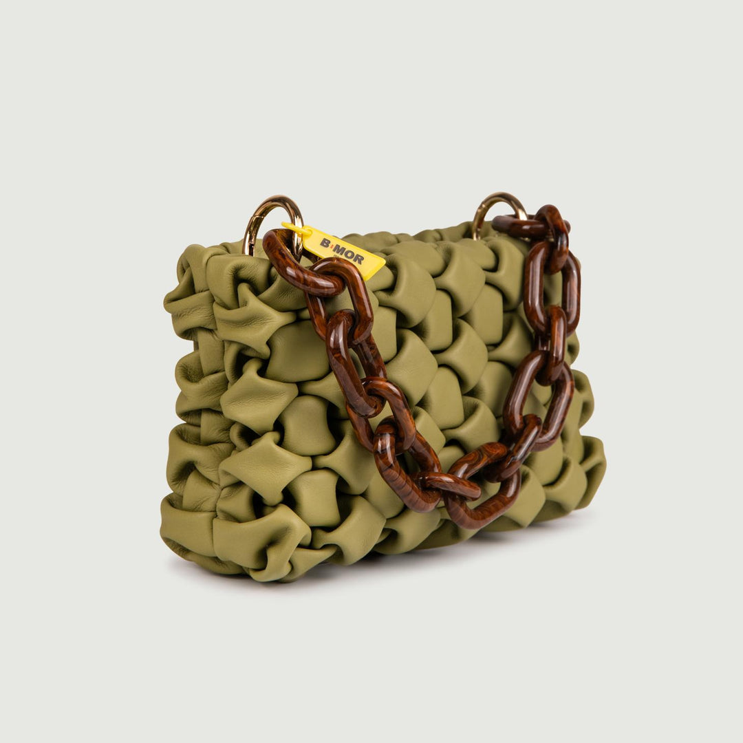 BORSA IN PELLE INTRECCIATA PISTACCHIO  "CURLY" CURLYNEW IRIDE BIMOR 