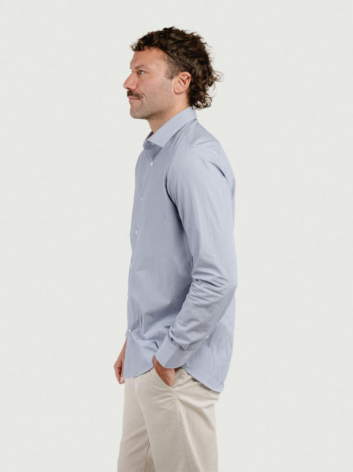 CAMICIA IN TWILL DI COTONE CON FANTASIA MICRORIGA BLU TWILLREG RIGA BLU ANDREA MORANDO 