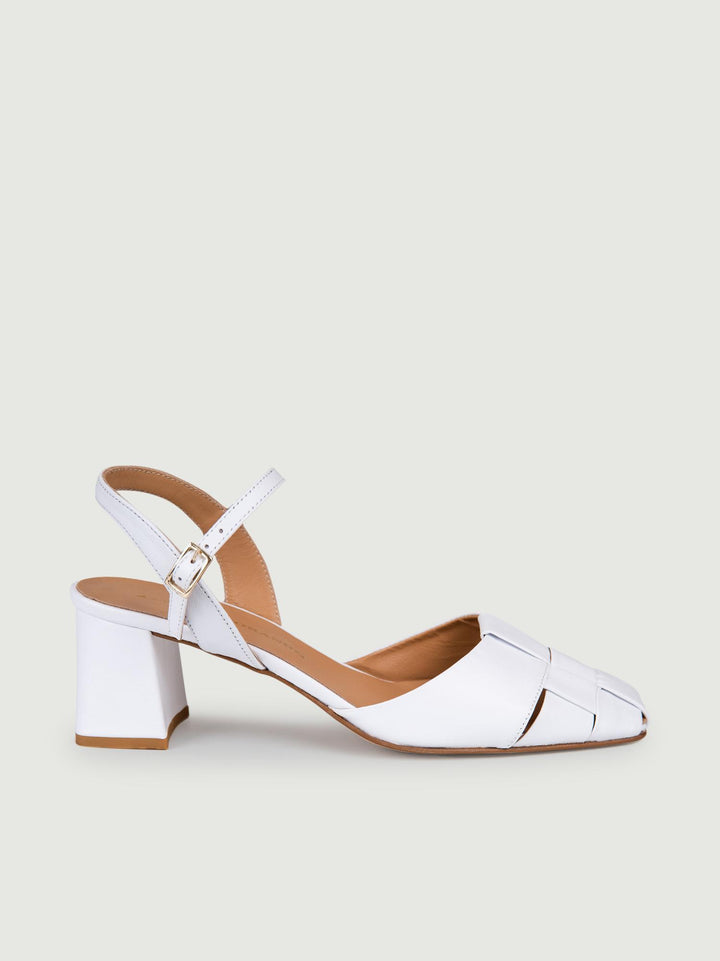 SANDALO CON TACCO QUADRATO E INTRECCIO BIANCO 4876/S/NAPPA BIANCO ANDREA MORANDO 