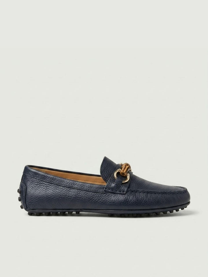 Mocassino gommini in pelle navy con morsetto bambù D8954 BLU ANDREA MORANDO 
