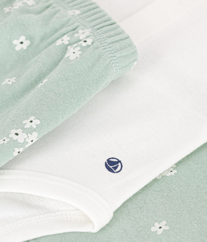 Completo verde con stampa floreale 3 pezzi in tubique neonato A0BMZ 01 PETIT BATEAU 