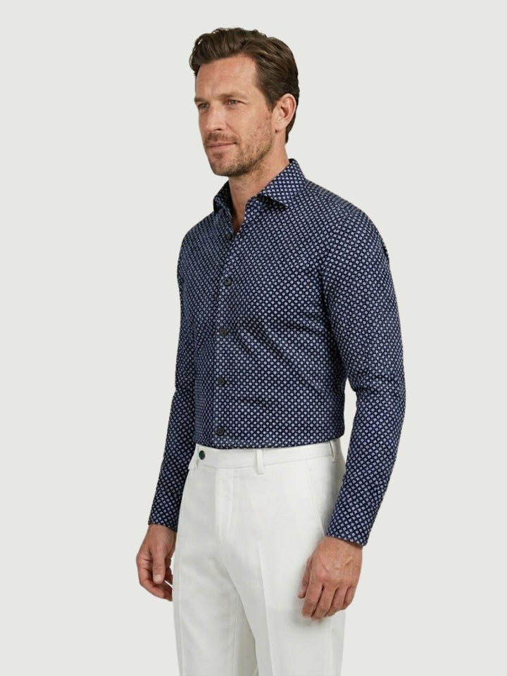 Camicia no iron con micro fantasia floreale bianca e navy BU26S10CAFIO4159NY 200 ANDREA MORANDO 