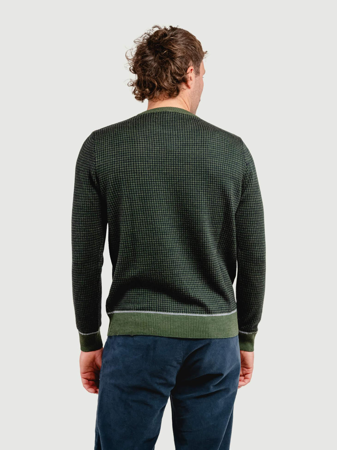 MAGLIA GIROCOLLO CON TRAMA PIED DE POULE VERDE BOSCO 8075 VERDE ANDREA MORANDO 