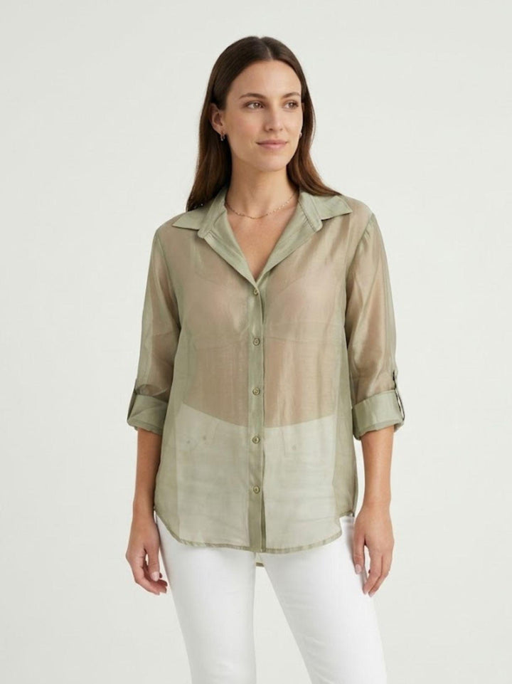 Camicia semitrasparente salvia M796/071 201 ANDREA MORANDO 