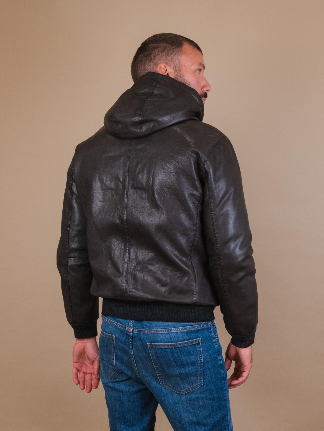 GIUBBOTTO REVERSIBILE IMBOTTITO CON CAPPUCCIO IN PELLE MARRONE  "JONAH" JONAH 06 JACK LEATHER 