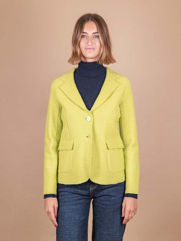GIACCA SFODERATA IN LANA COTTA VERDE ACIDO 2371574 032 ANDREA MORANDO 