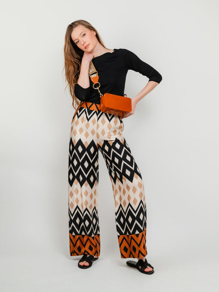 PANTALONE A PALAZZO IN RASO CON FANTASIA