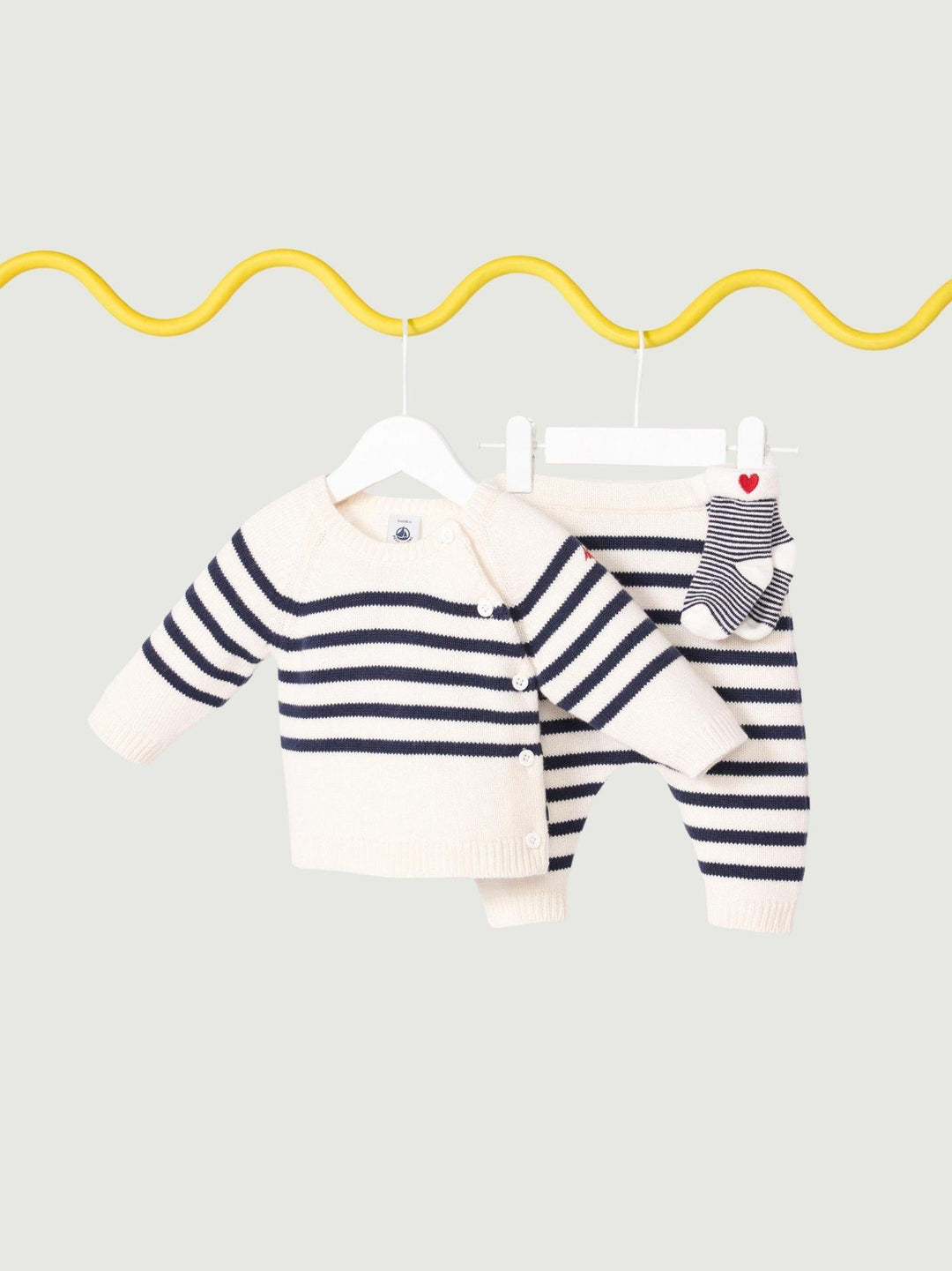 Completo 2 pezzi in maglia a righe marinière neonato A0ECR 01 PETIT BATEAU 