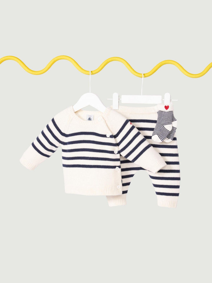 Completo 2 pezzi in maglia a righe marinière neonato A0ECR 01 PETIT BATEAU 