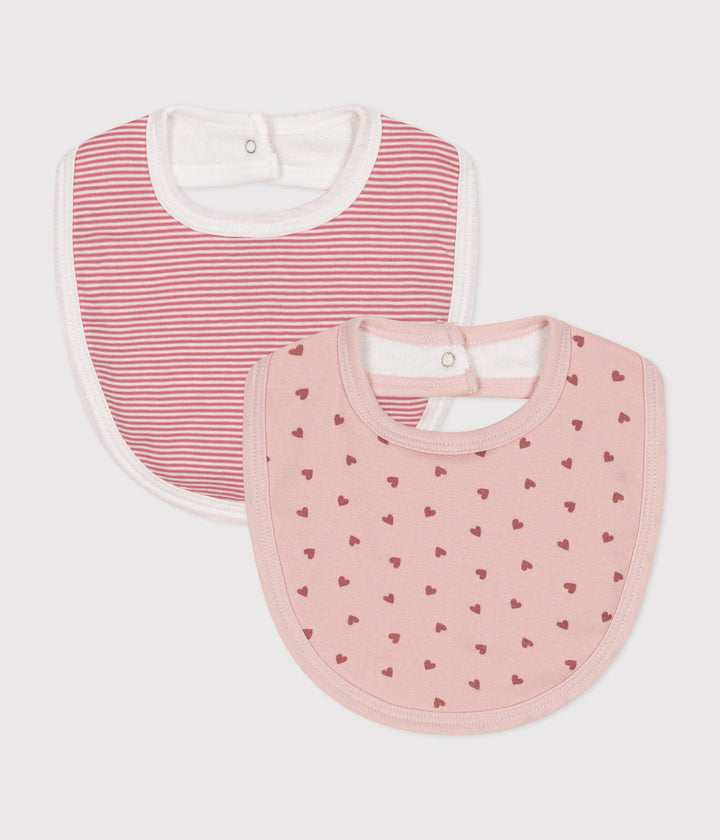 Confezione da due bavaglini righe e cuori A0ATG 03 PETIT BATEAU 