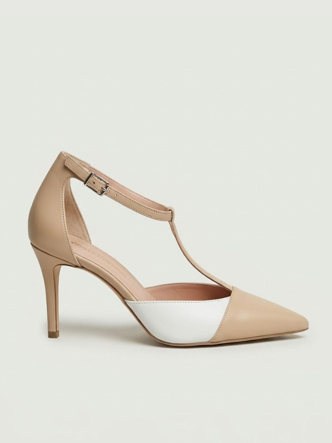 Décolleté T-Bar in pelle bianca e beige S256 SKIN ANDREA MORANDO 