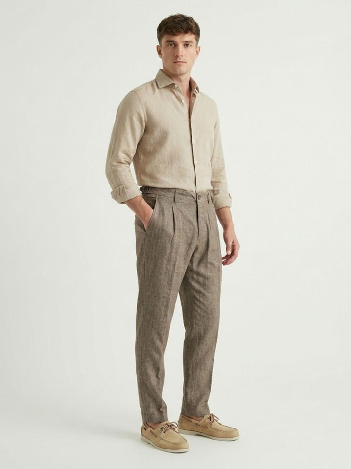 Pantalone in cotone e lino con pinces tortora BU26S12PAPA830H/BONE 700 ANDREA MORANDO 