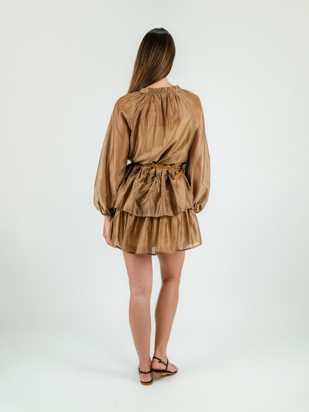 VESTITO MINI A  BALZE MARRONE