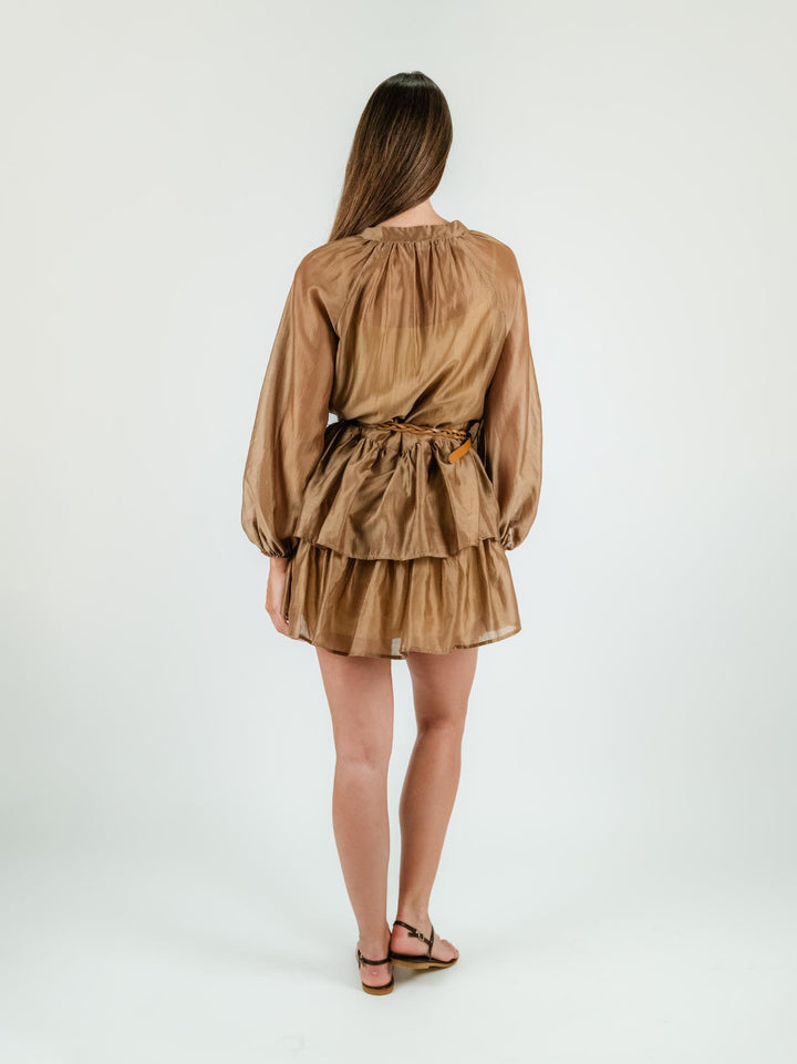 VESTITO MINI A  BALZE MARRONE