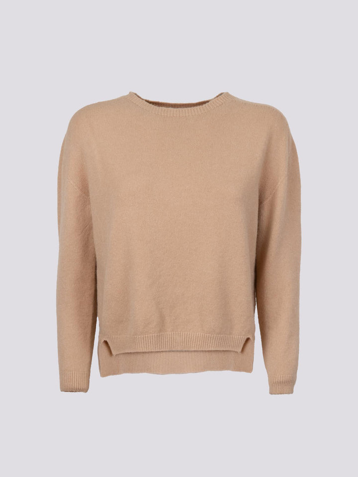 GIROCOLLO IN MAGLIA BEIGE CON MICRO SPACCHI LATERALI 0670/15 0234 BIMOR 