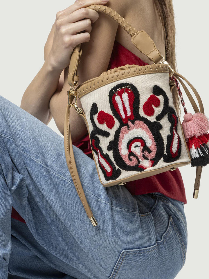Borsa Marilena a secchiello con ricamo MARILENA SMALL CUOIO V73 