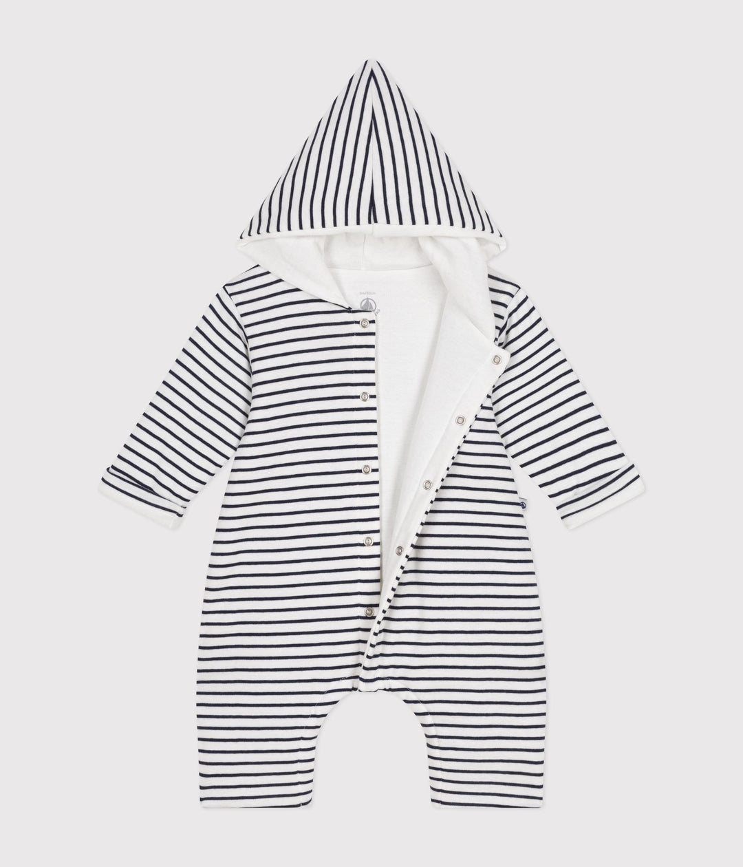 Tutina a righe lunga bebè in ovattina con cappuccio in cotone A0BMW 01 PETIT BATEAU 