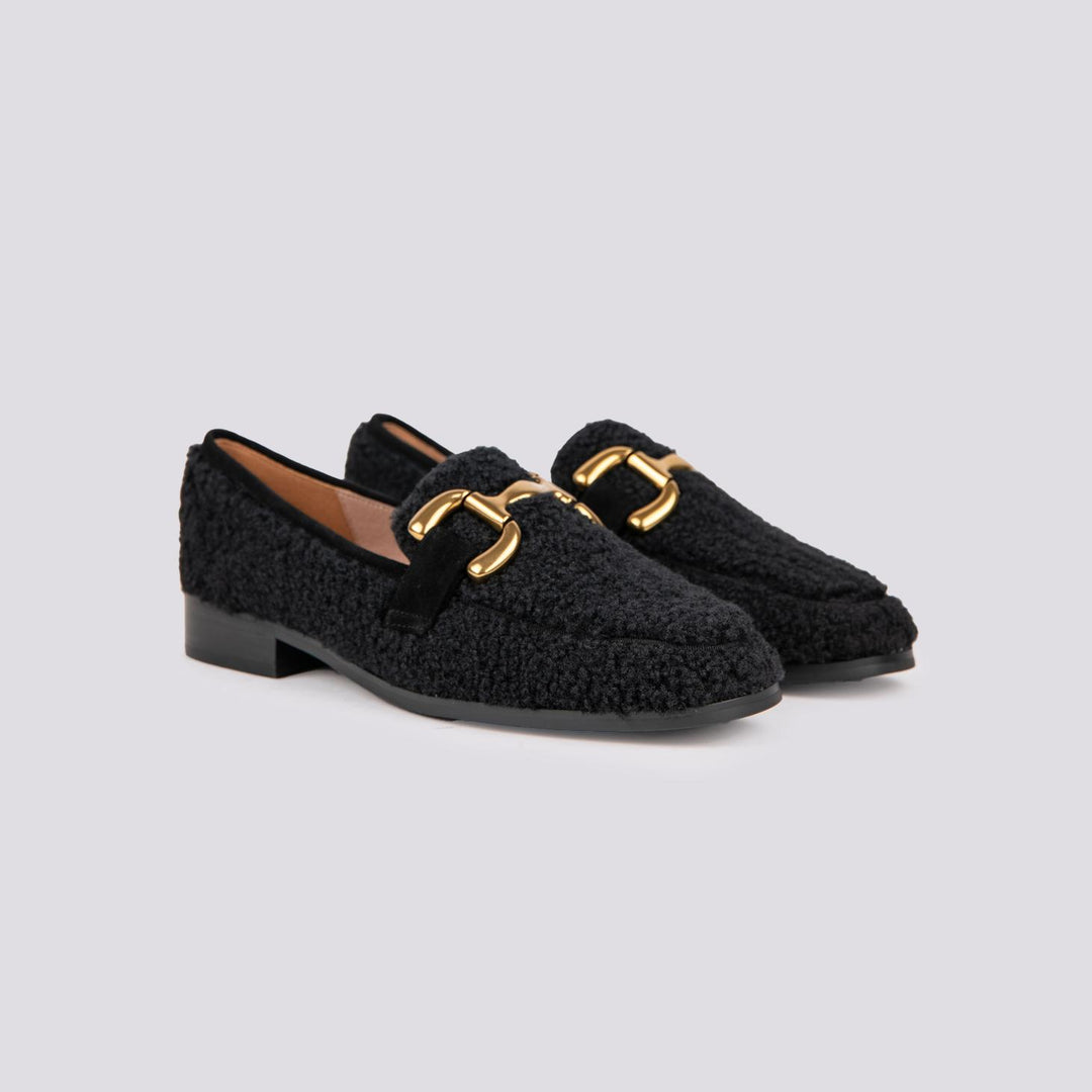 MOCASSINO IN TESSUTO BOUCLE NERO CON MORSETTO FRONTALE 572Z92VK NEGRO ANDREA MORANDO 
