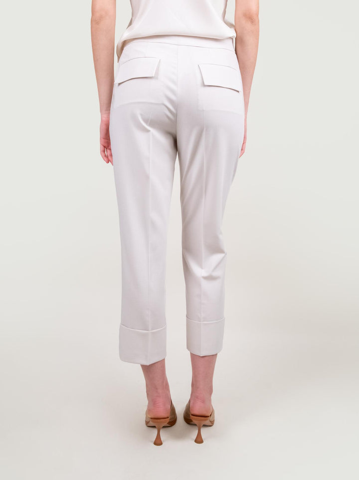PANTALONE CON MAXI RISVOLTO IN TESSUTO PANNA 313803 STUCCO ANDREA MORANDO 