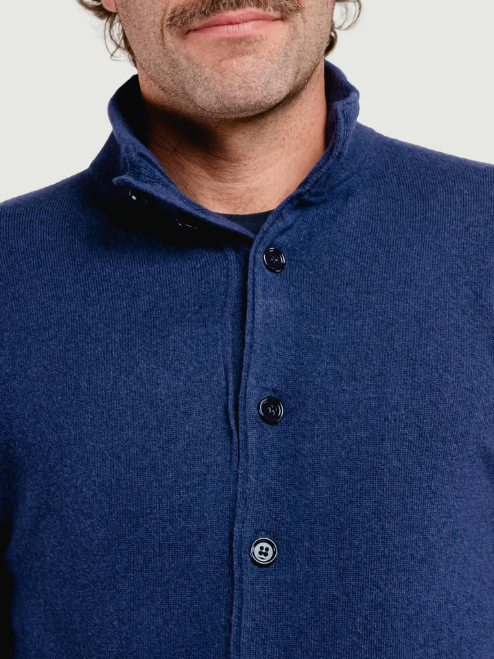 CARDIGAN LUPETTO IN LANA MERINO E CASHMERE BLU LUPETTO BOTT 624 ANDREA MORANDO 
