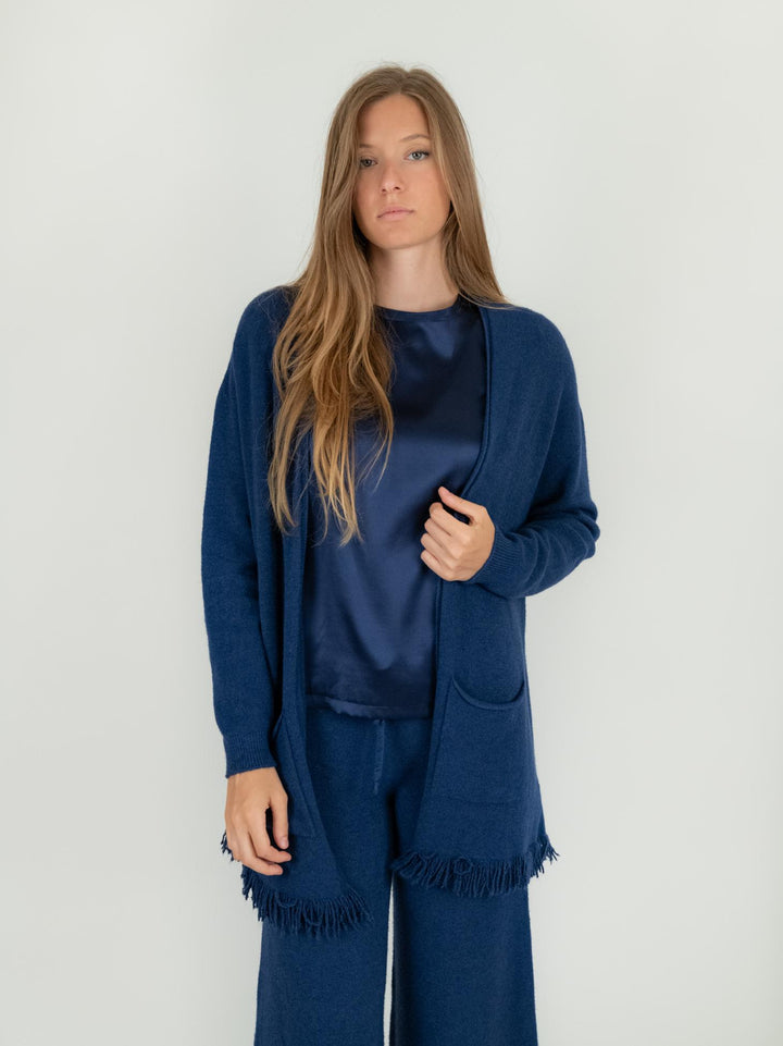CARDIGAN CON FRANGE BLU 0370/283 1073 BIMOR 
