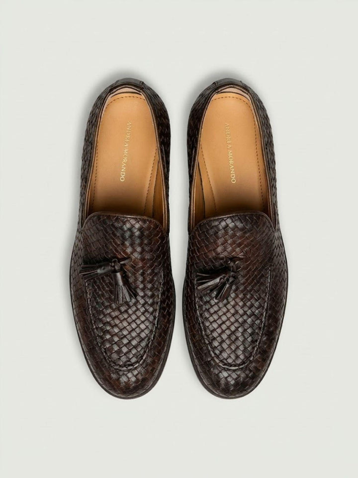 Mocassino Tassel Loafer in pelle intrecciata testa di moro 1840 CUOIO ANDREA MORANDO 