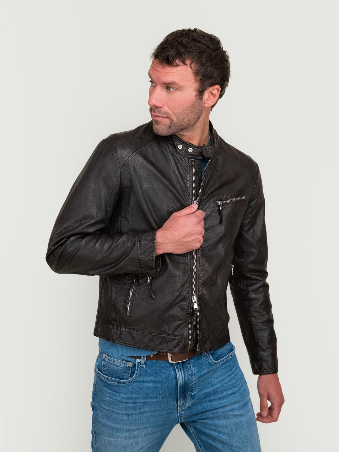 GIUBBOTTO IN PELLE MARRONE SCURO RUSTLER 06 JACK LEATHER 