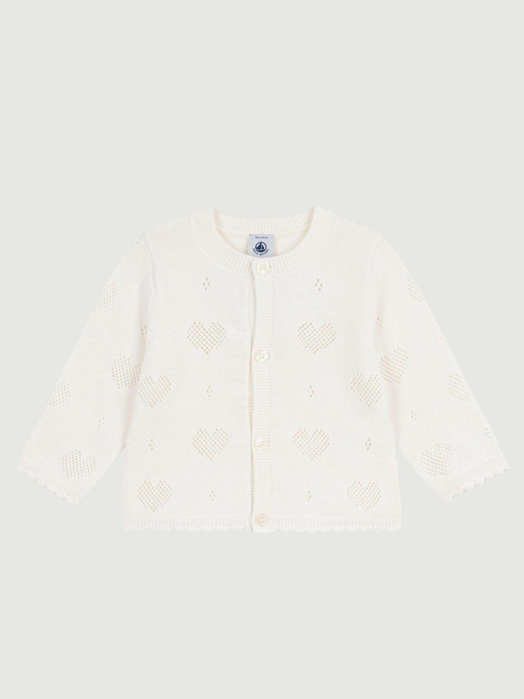 Cardigan in maglia traforata a cuori bianco A0EZT 01 PETIT BATEAU 