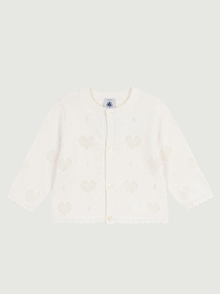 Cardigan in maglia traforata a cuori bianco A0EZT 01 PETIT BATEAU 