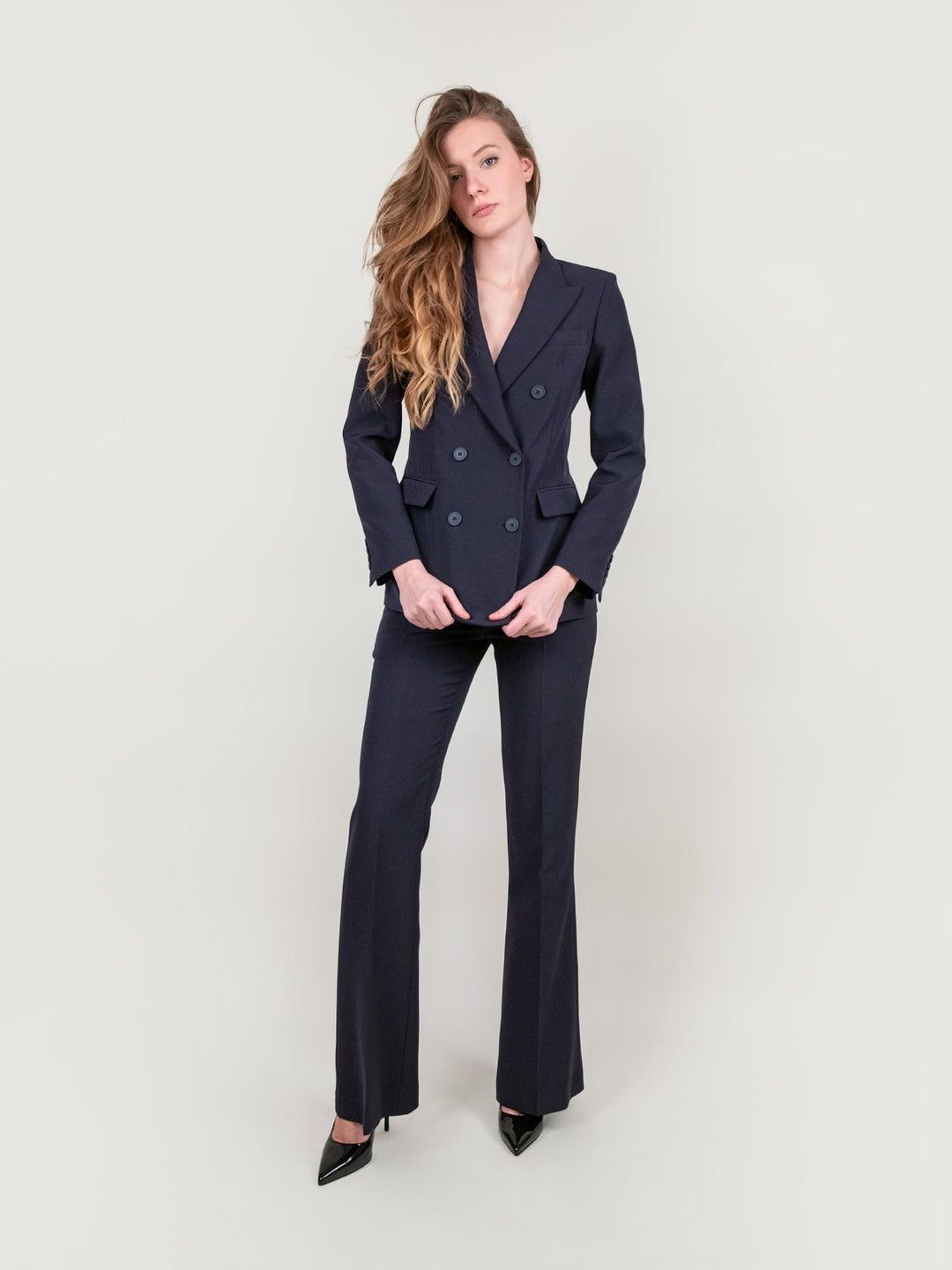 PANTALONE A ZAMPA IN TESSUTO BLU 313860 BLU ANDREA MORANDO 